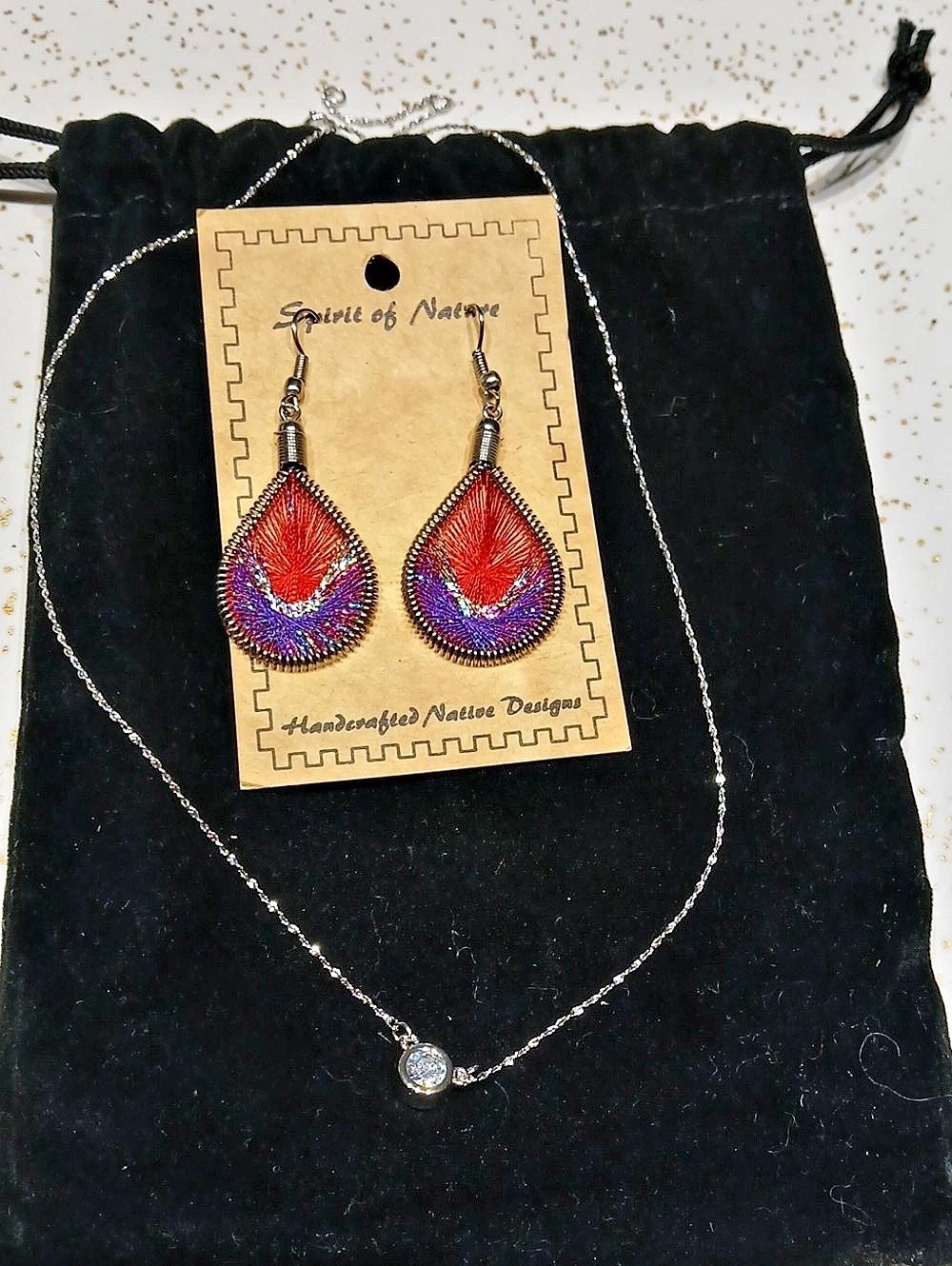Spirit of Nature Handcrafted Native Designs Red & Purple With Necklace